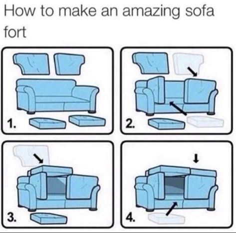 This play-by-play on how to make a truly iconic sofa fort: Couch Fort, Sofa Fort, Sleepover Room, Michael Clarke, Astuces Diy, Pillow Fort, Charts And Graphs, Broken Leg, Rainy Day Activities