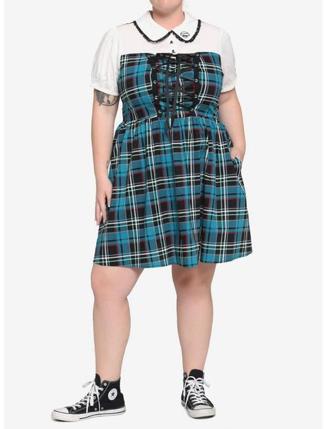 Frankie Stein Cosplay, Stein Cosplay, Frankie Stein Monster High, Monster High Frankie Stein, Monster High Frankie, Plus Size Hot, Embroidered Skull, Teal Plaid, Hot Topic Dresses