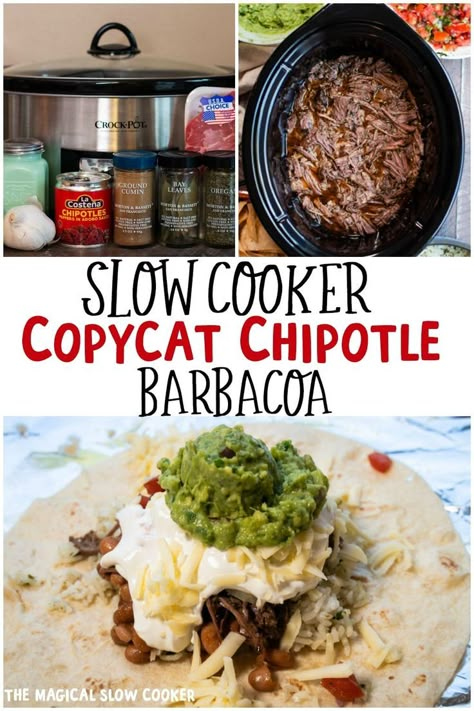 Copycat Chipotle Barbacoa, Barbacoa Crock Pot, Chipotle Barbacoa Recipe, Chipotle Barbacoa, Chipotle Beef, Beef Barbacoa, Copycat Chipotle, Slow Cooker Barbacoa, Barbacoa Recipe