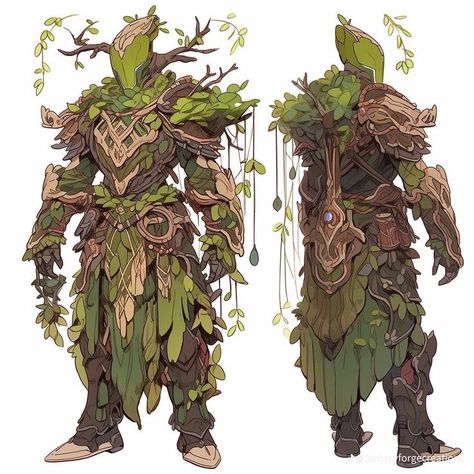 Tree Armor, Fey Character Design, Druid Character Art, D&d Character Art, Warforged Druid, Druid Armor, Druid Character Design, Druid Oc, Forest Knight