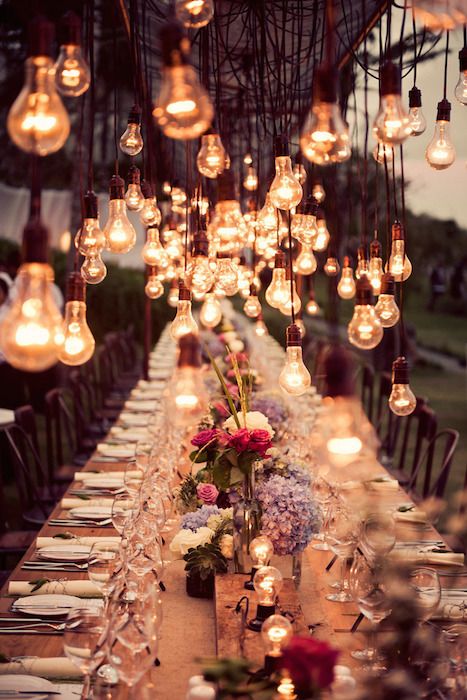 A great article from www.intimateweddings.com that highlights how to have a great, relaxed dinner party as an alternative to a formal reception for your wedding Rustic Wedding Decorations, Lights Hanging, Bridal Musings, Bali Wedding, Long Table, Diy Wedding Decorations, Wedding Lights, Romantic Weddings, Simple Weddings