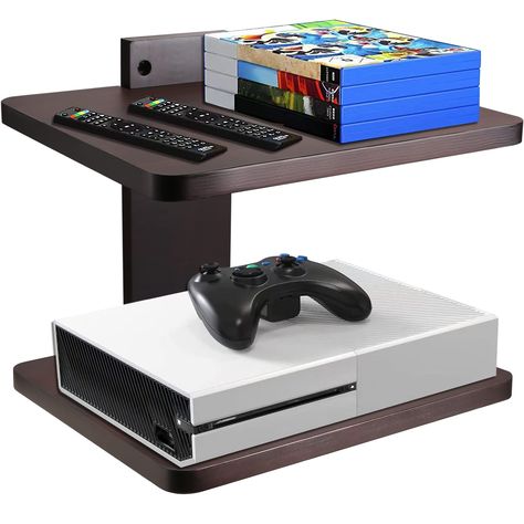 Playstation Shelf Ideas, Floating Media Shelf, Projector Shelf, Dvd Shelf, Projector Wall Mount, Tv Bedroom, Console Wall, Projector Wall, Floating Tv Shelf