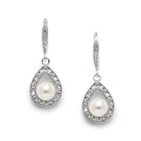 PRICES MAY VARY. MARIEL Light Ivory Pearl Drop Vintage Bridal Earrings Feature Lustrous 6mm Pearls in a Pear-Shaped Cubic Zirconia Frame Plated in Genuine Silver Platinum for the Timeless Look of Fine Jewelry; Dainty Size Measures 1" High; Vintage Style French Wire Hooks with Pave CZ Accents Gracefully Adorn the Pearl Drops Crafted with Highest Quality Cubic Zirconia; Top Selling Retro Style Wedding Earrings with Downton-Abbey Inspiration Designed, Manufactured and Packaged by Mariell, a USA-Bas Dangle Pearl Earrings Wedding, Vintage Bridal Earrings, Bridal Wedding Earrings, Wedding Day Jewelry, Ivory Earrings, Wedding Earrings Drop, Pearl Cream, Ivory Pearl, Bride Jewellery