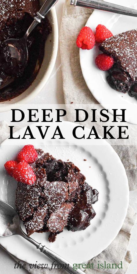 Deep Dish Lava Cake Pumpkin Lava Cake, Molten Lava Cake, Pudding Cakes, Island Recipes, Molten Cake, Lava Cake Recipes, Cake Mug, Carlsbad Cravings, Molten Lava Cakes