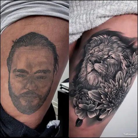 75+ Best Cover Up Tattoo Designs And Ideas For Men & Women Portrait Cover Up Tattoo, Cover Up Tattoos For Men Arm, Mens Side Tattoos, Cover Up Tattoo Ideas, Up Tattoo Ideas, Dark Roses Tattoo, Cover Up Tattoos For Men, Cover Up Tattoos For Women, Horrible Tattoos