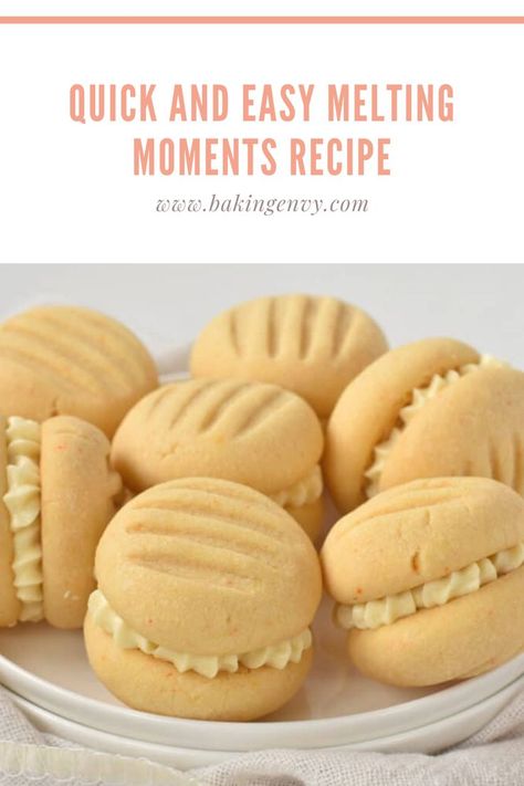 These shortbread cookies are quick and easy to make with a melt-in-your-mouth result! #specialtydessert #easydessertrecipes #meltingmomentsrecipe #easycookierecipesc Melting Moments Cookies Recipe, Melting Moments Recipe, Fluffy Vanilla Buttercream, Melting Moments Cookies, Italian Biscuits, Melting Moments, Buttery Shortbread Cookies, Cooking Cookies, Yo Yos