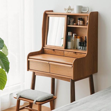 Narrow Dressing Table, Scandinavian Makeup, Small Makeup Vanity, Small Dressing Table, Makeup Dressing Table, Wood Bedroom Furniture, Vintage Dressing Tables, Makeup Vanity Mirror, Scandinavian Color