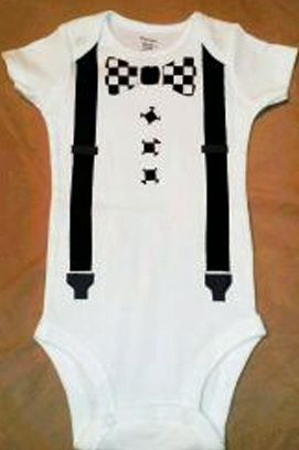 bow tie onesie | DIY Iron on Bow Tie Onesie with suspenders for infant or toddler. No ... Sew Baby Clothes, Corbin Dallas, Diy Suspenders, No Sew Baby, Diy Onesie, Onesie Diy, Dallas Smith, Bow Tie Tutorial, Tie Onesie