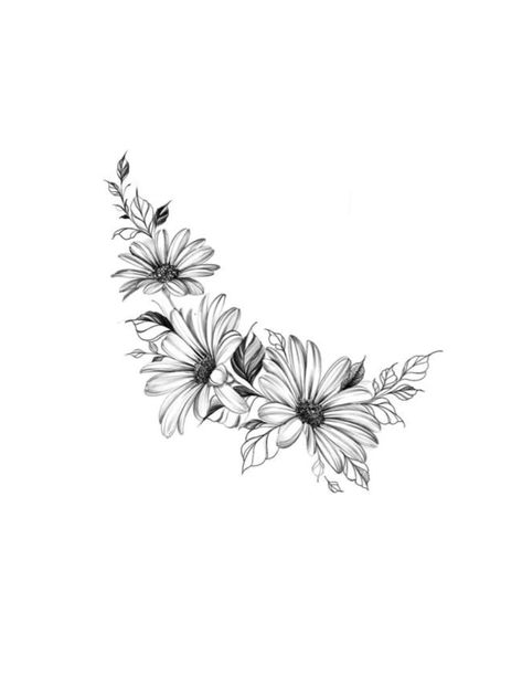 Bee Daisy Tattoo, Tattoo With Daisies, Daisy Tattoo Stencil, Half Flower Drawing, April Birth Flower Tattoo Daisies, Women Half Sleeve Tattoo, Adele Tattoo, Rose And Sunflower Tattoo, Gerber Daisy Tattoo