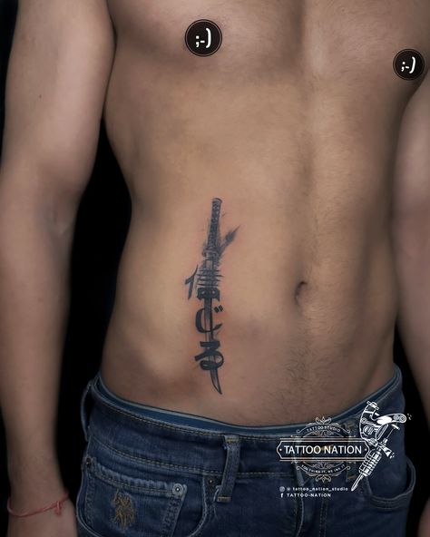 Sword Tattoo with Japanese text ‘Believe’ . . . #warrior #warriortattoo #sword #believe #japanesetattoo #tattoos #japaneselanguage #tattooartist #samuraiart #gurugram #tattooideas #picoftheday #photooftheday #viral #customised #viralpost #photograph #photoshoot #likeforlikes #followforfollowback #follow #tattooshop #tattoo #blackandgreytattoo #swordtattoo #strength #tattoolove #blackandgrey #fighterspirit 📍 G-22, Ground Floor, Baani Square, Sector 50, Gurgaon, Haryana DM us or call for app... Stomach Tattoo, Japanese Text, Stomach Tattoos, Warrior Tattoo, Samurai Art, Japanese Tattoo, Viral Post, Black And Grey Tattoos, Tattoo Shop