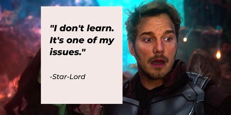 Star-Lord, one of MCU's most relatable superheroes, debuted in the live-action film "Guardians of the Galaxy" in 2014. The 80s music-loving character made a lasting impression on fans with plenty of hilarious one-liners and his rare tender moments. Peter Quill, who wishes he was better known as Star-Lord, was dealt... Galaxy Quotes, Lord Quote, Drax The Destroyer, Tender Moments, Peter Quill, Motivational Stories, 80s Music, Star Lord, Action Film