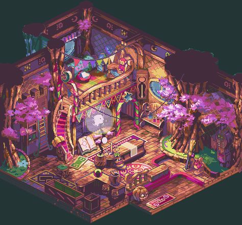 pixel room by blink Cartoon House, Isometric Art, Japon Illustration, Level Design, Fantasy House, Arte Fantasy, 판타지 아트, Environment Design, Environment Concept Art