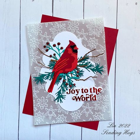 Flowers With Markers, Honeybee Cards, Cardinal Christmas Cards, Sending Love And Hugs, Cardinal Cards, Toile Christmas, Jennifer Mcguire Cards, Vellum Cards, Stamped Christmas Cards