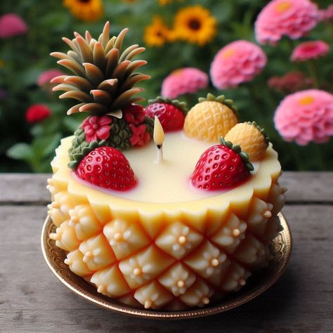 "Today is pineapple and strawberry's birthday" #candle #designer #flowers #pineapple Pineapple, Candles, Birthday, Flowers