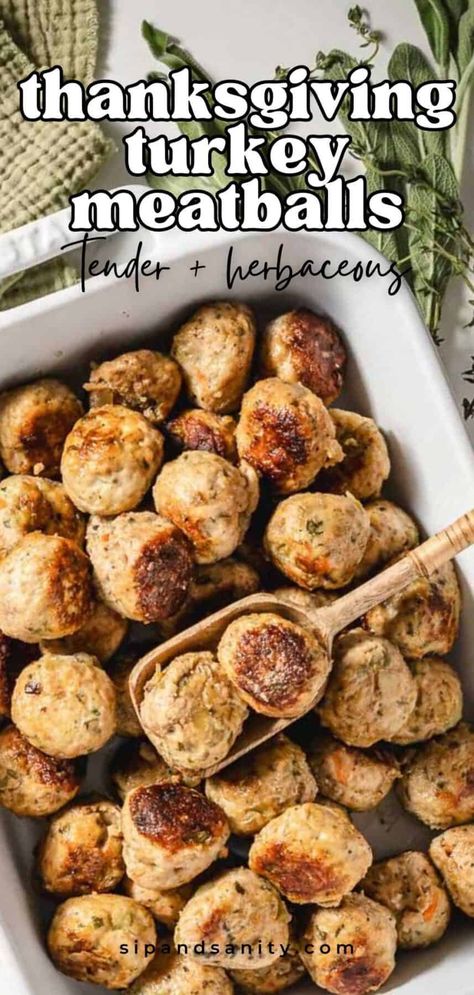 Savor the flavors of the holidays anytime! These tender Thanksgiving turkey meatballs are packed with aromatic herbs and veggies. Freeze for easy meals all year long. Turkey Bites Appetizers, Turkey Meatballs Thanksgiving, Thanksgiving Turkey Meatballs, Thanksgiving Meatballs, Best Turkey Meatballs, Mini Turkey Meatballs, Thanksgiving Sandwich, Veggie Meatballs, Turkey Meatball