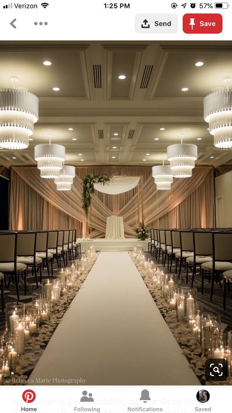 Wedding Altar Ideas Indoor Simple, Small Wedding Ceremony Ideas Indoors, Indoor Wedding Alter, Wedding Ceremony Aisle Decor Indoor, Simple Wedding Decorations Indoor, Hall Wedding Ceremony, Ceremony Decorations Indoor, Hotel Wedding Ceremony, Aisle Decorations