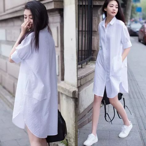 Summer Pregnant Clothes Plus Size Shirts Maternity Dress Pregnancy Clothing Long Casual Blouse Solid Color Loose White Shirt White Polo Dress Outfit, Polo Dress Outfit, Maternity Clothes Summer, Half Sleeve Dresses, White Polo, Pregnancy Outfits, Bottoming Shirt, Mini Shirt Dress, Slim Dresses