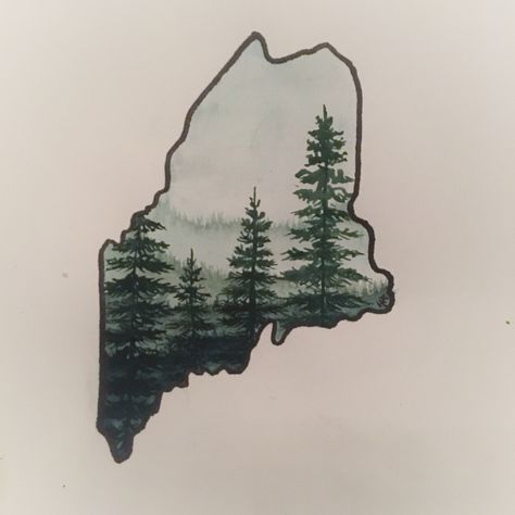 Maine Flag Tattoo, State Of Maine Tattoo, Massachusetts Tattoo, Maine Tattoo, Misty Trees, State Tattoos, Maine Flag, New England States, Flag Tattoo