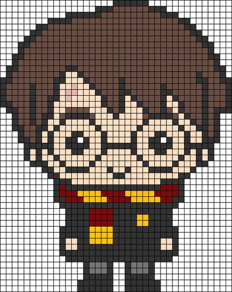 Alpha pattern #49428 | BraceletBook Perler Harry Potter Pattern, Small Harry Potter Pixel Art, Pixel Art Pattern Harry Potter, Harry Potter Etamin, Harry Potter Bead Pattern, Alpha Pattern Cross Stitch, 8 Bit Pixel Art Aesthetic, Easy Pixel Art Disney, Harry Potter Alpha Pattern