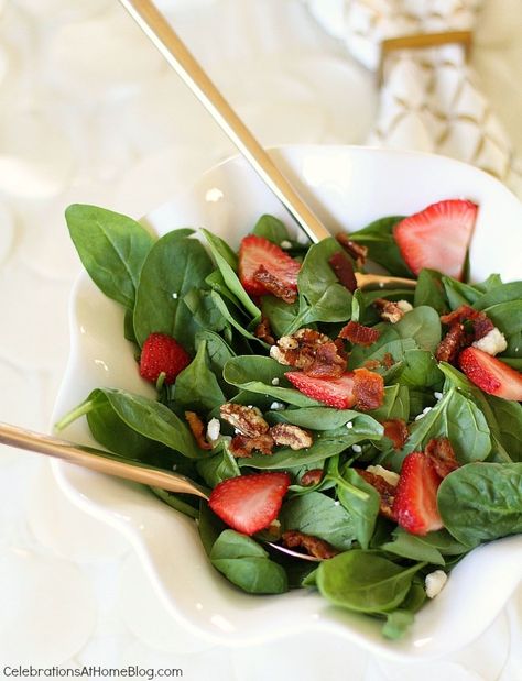 bridesmaid luncheon spinach and strawberry salad Bridal Luncheon Menu Ideas, Spinach And Strawberry Salad, Strawberry Salads, Bridal Brunch Food, Luncheon Recipes, Luncheon Menu, Bridesmaids Luncheon, Luncheon Ideas, Bridal Shower Luncheon