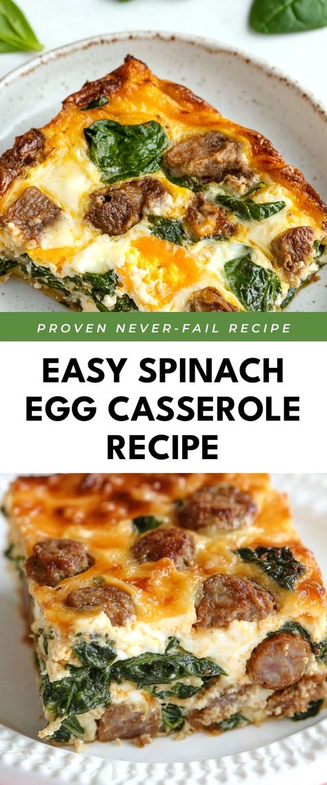 Image for Easy Spinach Egg Casserole Recipe Spinach Recipes Breakfast Eggs, Spinach Florentine Breakfast Casserole, Macro Egg Casserole, Paleo Egg Bake, Sausage Spinach Egg Casserole, Healthy Breakfast With Spinach, Egg Bake Recipes Sausage, Veggie Egg Bake Casserole, Quick Egg Casserole