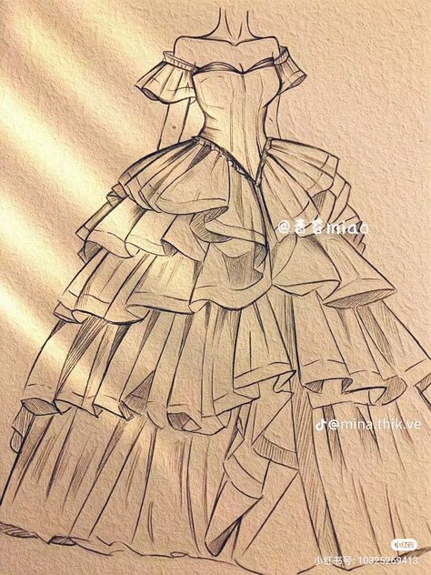 Dress Anatomy Reference, Royal Dress Sketch, Outfits Drawings Sketches, How To Draw Gowns Step By Step, Body Sketches Pose Drawing Reference, Art Drawings Sketches Dress, Desinger Clothe Draw, Anime Dresses Drawing, Princess Dress Ideas Drawing