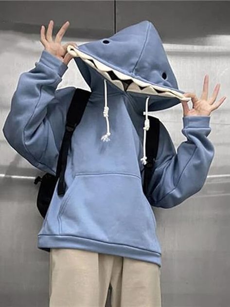 Grunge Sweatshirt, Oversized Aesthetic, Kawaii Hoodies, Patchwork Hoodie, Shark Hoodie, Sharks Funny, Normal Body, Oversize Sleeves, Cute Shark