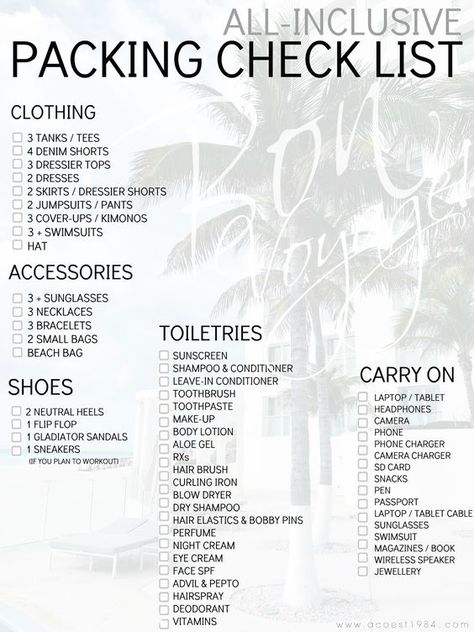 ~ All-inclusive Packing Checklist Mexico Packing List, Honeymoon Packing List, Star Stable Online, Honeymoon Packing, Beach Vacation Packing, Beach Vacation Packing List, Travel Packing Checklist, Cancun Vacation, All Inclusive Trips