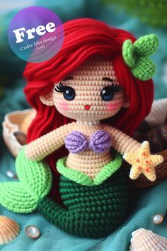 Ariel Amigurumi embodies the enchanting appeal of oceanic tales, crafted with intricate detail in this crochet rendition of a beloved mermaid character. Ariel Crochet Pattern Free, Free Crochet Mermaid Pattern, Crochet Ariel, Ariel Amigurumi, Ariel Crochet, Little Mermaid Crochet, Princesa Ariel Disney, Mermaid Character, Little Mermaid Characters