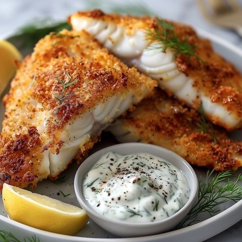 🎣 Savor the crunch with Crispy Fish and Dipping Sauce! 🐟✨ #CrispyFish #TastyDips Crispy Fish with Dipping Sauce Ingredients: White fish fillets (4) Flour (1 cup) Eggs, beaten (2) Breadcrumbs (1 cup) Salt and pepper (to taste) Oil (for frying) Dipping Sauce: Mayonnaise (1/2 cup) Lemon juice (1 tbsp) Garlic powder (1/2 tsp) Dill, chopped (1 tbsp) Salt and pepper (to taste) Instructions: Season fish fillets with salt and pepper. Dredge fish in flour, dip in beaten eggs, and coat with breadc... Fried Fish Fillet, Dani Martin, Fry Fish, Crispy Fish, Food Pic, Fish Fillets, Instagram Recipes, Twisted Recipes, White Fish