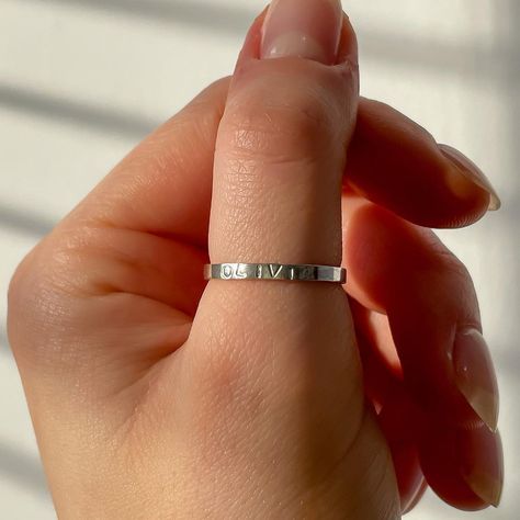 VIA MARIE Jewellery on Instagram: “NEW!!! The personalised ring is now available in a thinner 2mm option! Please note the last day to order anything for guaranteed…” Personalised Rings, Dates Quotes, Pouch Handmade, Name Ring, Cotton Gift, Name Rings, Capital Letters, Cotton Gifts, Secret Messages