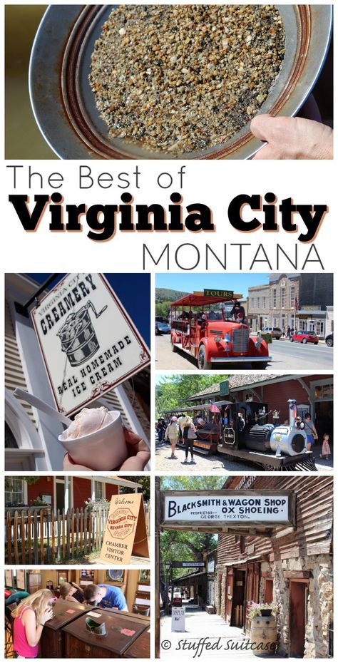 Step back into the Old West in southwest Montana! Lots of historical attractions and fun activities, like panning for gold, make up this list of the Best of Virginia City. Nevada City Montana, Fernley Nevada, Virginia City Montana, Travel Montana, Montana Sky, Gold Make Up, Montana Trip, Montana Vacation, Montana Travel