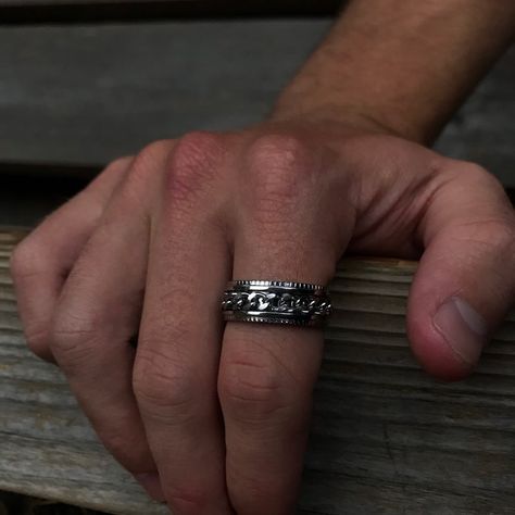 Mens Silver Chain, Wedding Band Silver, Silver Pinky Ring, Stainless Steel Wedding Bands, Rings Men, Silver Chain For Men, Mens Rings, Worry Ring, Beauty Equipment