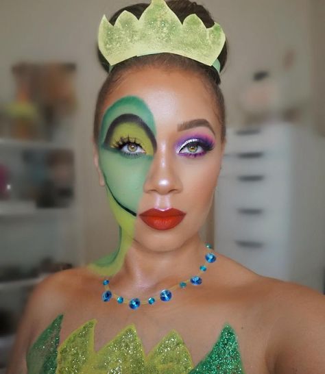 4,923 Followers, 764 Following, 413 Posts - See Instagram photos and videos from Kaneshia Shana Makeup  (@kaneshiashana)  #disney#princess#frog#princessandthefrog#tiana#prince#characters#halloween#makeup#half#face#diy#easy#glitter Halloween Makeup Half Face, Character Makeup Looks, Princess Frog, Face Diy, Characters Halloween, Animal Makeup, Make Up Tutorials, Face Art Makeup, Halloween Makeup Inspiration