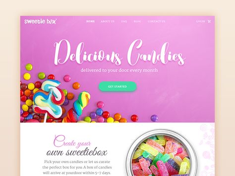 Here’s a homepage that I'm designing https://dribbble.com/shots/2978649-Candy-box-Landing-page #UI #design #ecommerce #candy #sweet #package #startup #website #webdesign #best Candy Website Design, Landing Page Ecommerce, Candy Website, Portfolio Moodboard, Real Estate Landing Pages, Blonde Ideas, Startup Website, Flat Web Design, Website Layouts