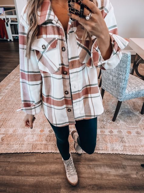 Nashville Outfits Fall, Shacket Outfit, Flannel Outfits, Plaid Shacket, Nashville Outfits, Black Jeans Outfit, Grey Lace, Lace Up Booties, Cute Comfy Outfits