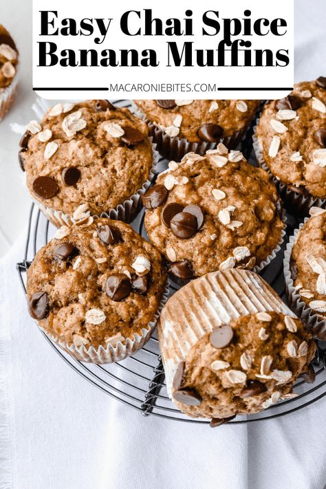 These Easy Chai Spice Banana Muffins are spiced with all your favorite Fall flavors! They're fluffy, cozy and go great with a chai latte. #ChaiSpice #BananaMuffins #MuffinRecipe #ChaiSpiceMuffins #FallRecipes #FallVibes Chai Muffins, Banana Flour, Healthy Banana Muffins, Cheesecake Muffins, Orange Muffins, Spice Muffins, Ginger And Cinnamon, Healthy Banana, Fall Flavors