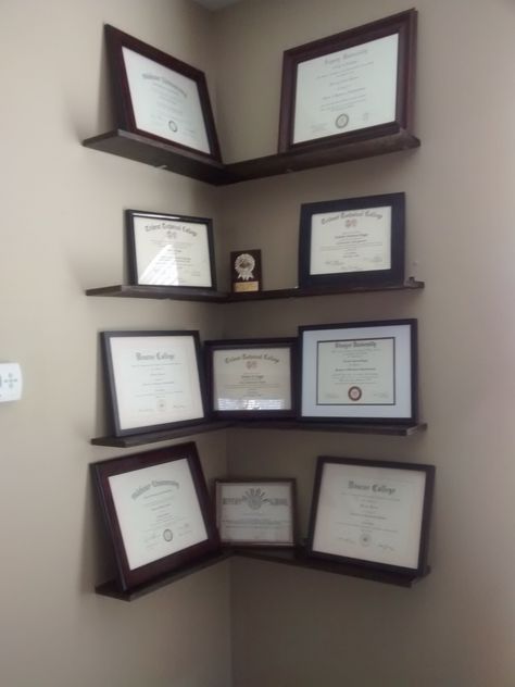 My DIY Project....🙌 How To Display Awards And Certificates, Diplomas On Wall Ideas, Office Diploma Display Ideas, Wall Of Certificates Decor, Wall Of Achievement Ideas, Certificates Wall Display Ideas, Office Diploma Wall, Wall Certificate Display, Achievement Wall Display Ideas