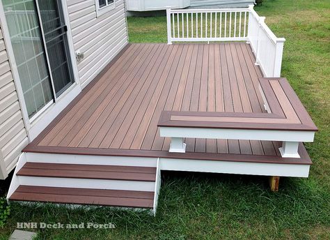 Low Maintenance Decks Vinyl PVC composite decking is the most durable and low maintenance material on the market and is great for the person that is alway Low Deck Designs, درج السلم, Backyard Patio Deck, Low Deck, Building A Porch, Patio Deck Designs, Wooden Deck, Deck Designs Backyard, Porch Area