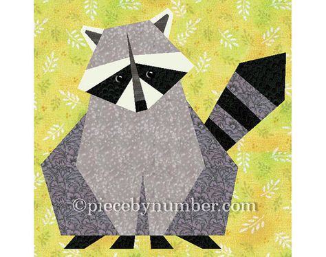 Raccoon quilt block pattern paper pieced by PieceByNumberQuilts Raccoon Quilt, Paper Pieced Quilt Patterns, Social Thinking, Dog Quilts, Paper Pieced Quilt, Speech Room, Animal Quilts, Pdf Quilt Pattern, Play Therapy