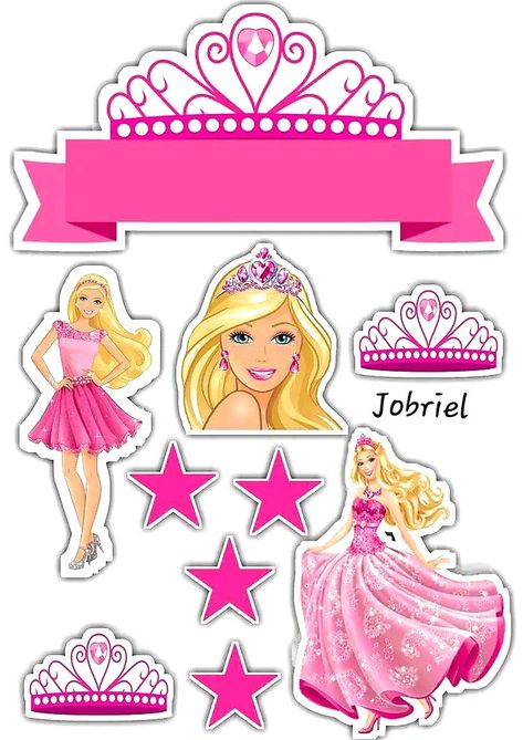 Barbie Crown Printable, Barbie Cake Topper, Topper Barbie, Sophia Cake, Crown Printable, Shirt Cake, Bolo Minnie, 1st Birthday Cake Topper, Princess Birthday Cake