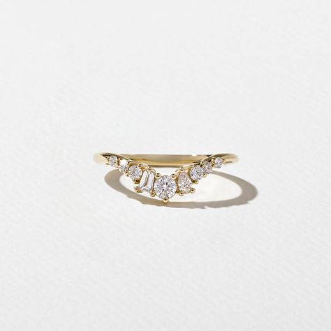 Bands · Eliette Unique Stacked Wedding Rings, Wedding Band Curved, Gold Anniversary Bands, Band Ideas, Round Diamond Setting, Gold Anniversary, Pear Cut Diamond, Curved Wedding Band, Half Eternity Band