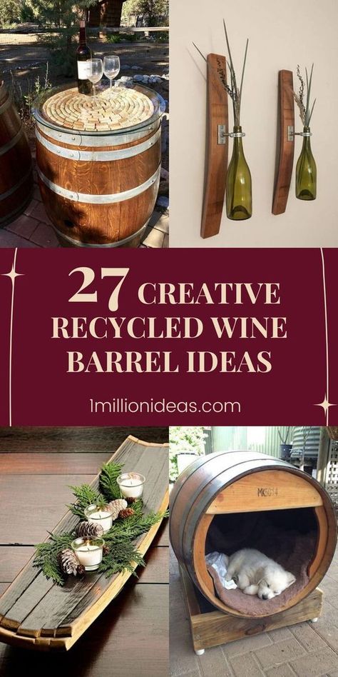 Barrel Table Diy, Wood Barrel Ideas, Barrel Garden Ideas, Wine Barrel Ideas, Wine Barrel Diy, Wine Barrel Garden, Whiskey Barrel Decor, Used Whiskey Barrels, Wine Barrel Crafts