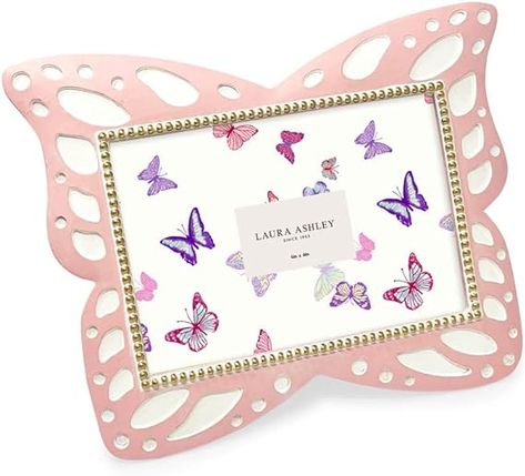 Amazon.com - Laura Ashley 4x6 Horizontal Pink Resin Butterfly Picture Frame with Dotted Edges, Photo Frame with Black Fabric Easel, Made for Tabletop & Wall-Hanging Display (6x4, Pink) Butterfly Picture Frame, Resin Butterfly, Lavender Butterfly, Hanging Display, Chevy Chase, Butterfly Pictures, Butterfly Frame, Butterfly Wall, Butterfly Wings