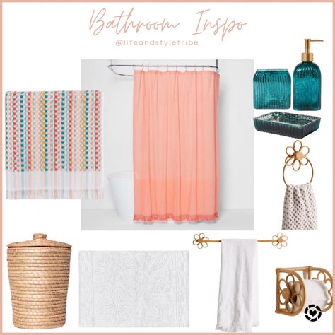 Opal House Bathroom, Colorful Boho Bathroom, Opal House, Bathroom Waste Basket, Boho Bathroom Ideas, Colorful Bathroom, Girl Bathrooms, Bohemian Bathroom, Boho Shower Curtain