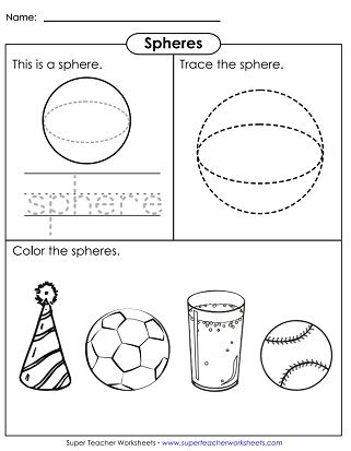 Solid Shapes (Trace and Color) Sphere Shape Worksheet, Sphere Worksheet Preschool, Sphere Worksheet Kindergarten, Cube Worksheet Kindergarten, 3d Shapes Worksheets, Line Art Lesson, Preschool Charts, Shape Worksheets For Preschool, Trace And Color