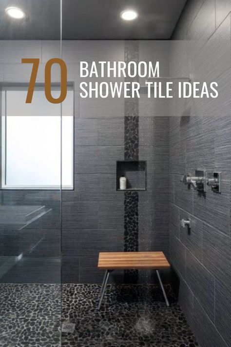 Going curtainless requires special attention to what will see. So instead, recreate a sauna ambiance inside your bathroom, lining your floor with massaging pebbles.🤩 #saunashower #saunastyleshower #saunapebbles Gray Walkin Shower Ideas, Charcoal Gray Shower Tile, Light Grey Shower Tile Ideas, Grey Tile Showers, Grey Walk In Shower Ideas, Shower Floor Tile Non Slip, Bathroom Tile Gray, Grey Tile Shower Ideas, Coastal Shower Tile Ideas