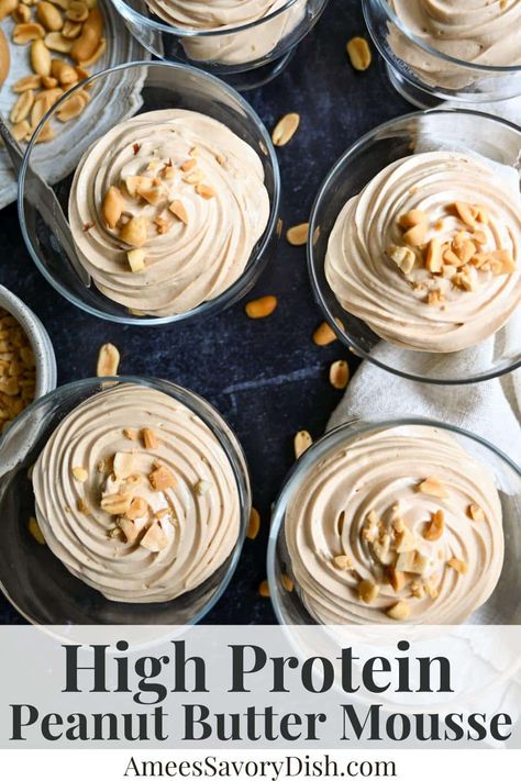 Peanut Butter Mousse with Greek Yogurt Greek Yogurt Mousse Healthy, Peanut Butter And Greek Yogurt, Carb Replacements, Plain Greek Yogurt Recipes, Peanut Butter Greek Yogurt, Greek Yogurt Peanut Butter, Protein Mousse, High Protein Low Carb Snacks, High Protein Peanut Butter