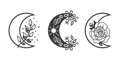 Buddy Tattoos, Celestial Svg, Moon Mandala, Moon Set, Moon Svg, Crescent Moon Tattoo, Ivy Leaves, Bff Tattoos, Floral Moon