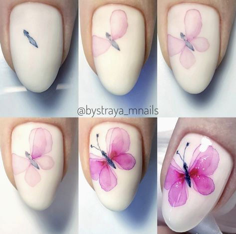 Watercolor Nail Art, Aqua Nails, Water Color Nails, Art Deco Nails, Nail Drawing, Moon Nails, Manicure Inspiration, Butterfly Nail Art, Nail Art Designs Diy